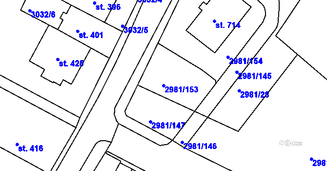 Parcela st. 2981/153 v KÚ Kunžak, Katastrální mapa