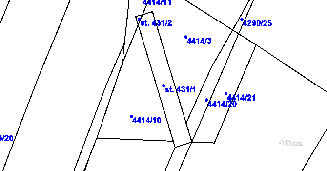 Parcela st. 431/1 v KÚ Kunžak, Katastrální mapa