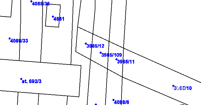 Parcela st. 3985/109 v KÚ Kunžak, Katastrální mapa