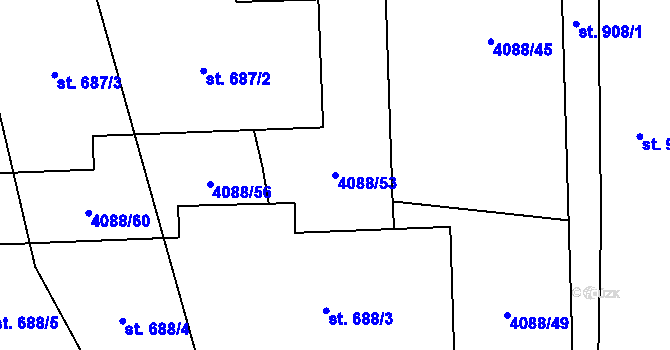 Parcela st. 4088/53 v KÚ Kunžak, Katastrální mapa