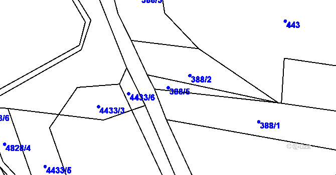 Parcela st. 388/5 v KÚ Kunžak, Katastrální mapa