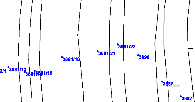 Parcela st. 3681/21 v KÚ Kunžak, Katastrální mapa