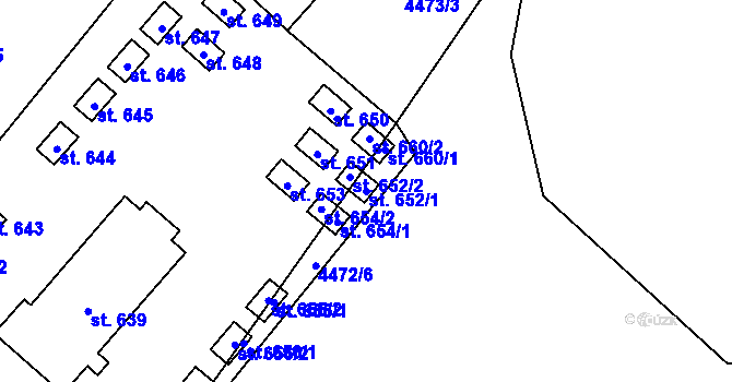 Parcela st. 652/1 v KÚ Kunžak, Katastrální mapa