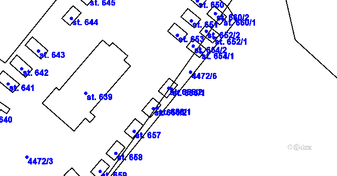 Parcela st. 655/2 v KÚ Kunžak, Katastrální mapa