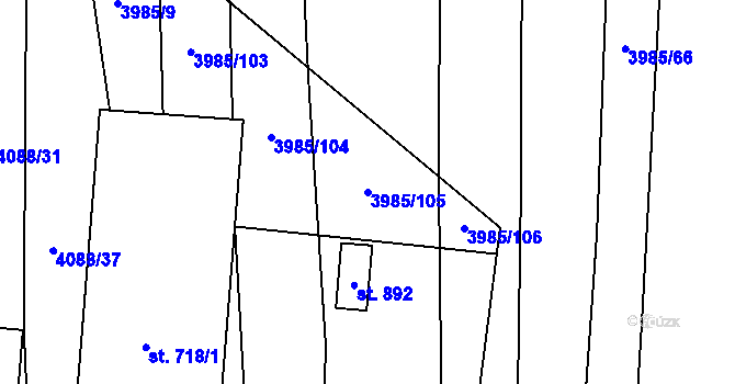 Parcela st. 3985/105 v KÚ Kunžak, Katastrální mapa