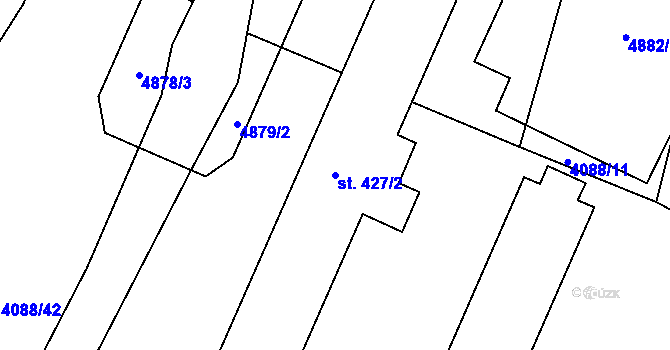 Parcela st. 427/2 v KÚ Kunžak, Katastrální mapa