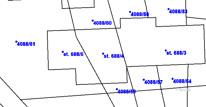 Parcela st. 688/4 v KÚ Kunžak, Katastrální mapa