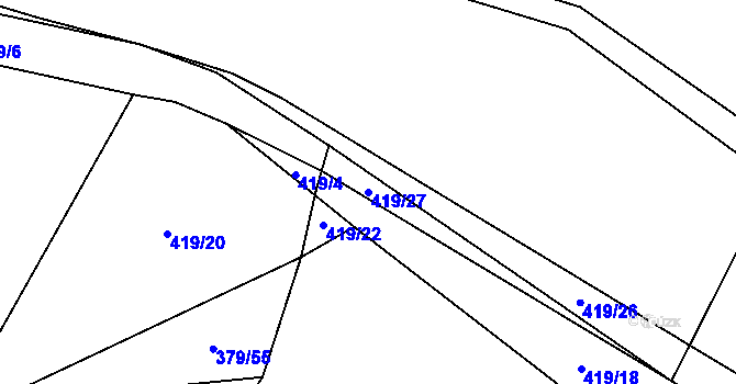Parcela st. 419/27 v KÚ Kunžak, Katastrální mapa