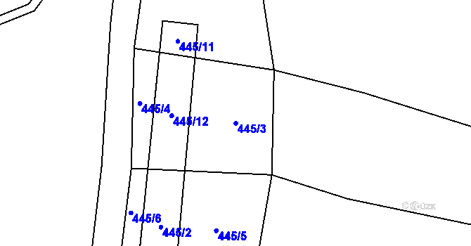 Parcela st. 445/3 v KÚ Kunžak, Katastrální mapa
