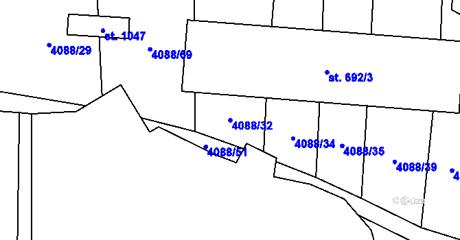 Parcela st. 4088/32 v KÚ Kunžak, Katastrální mapa