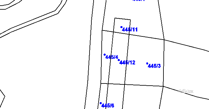 Parcela st. 445/4 v KÚ Kunžak, Katastrální mapa