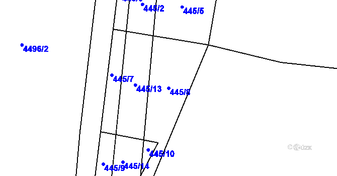 Parcela st. 445/8 v KÚ Kunžak, Katastrální mapa