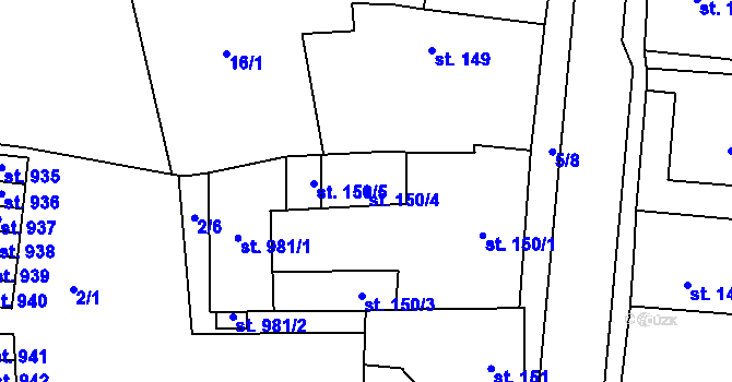 Parcela st. 150/4 v KÚ Kunžak, Katastrální mapa
