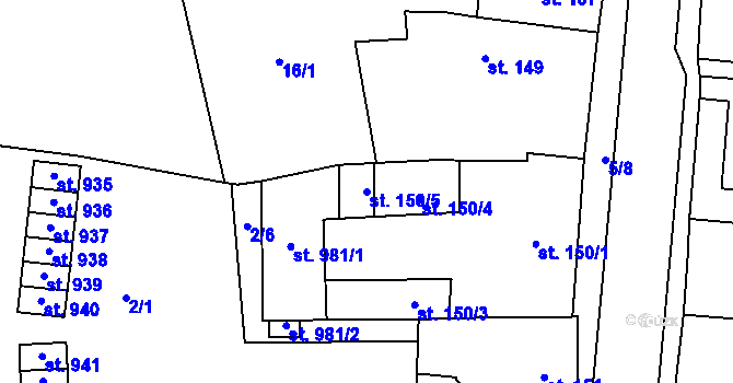 Parcela st. 150/5 v KÚ Kunžak, Katastrální mapa