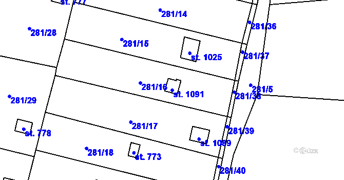 Parcela st. 1091 v KÚ Kunžak, Katastrální mapa