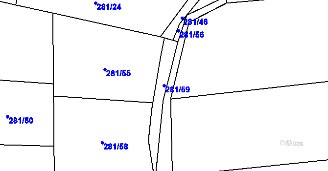 Parcela st. 281/59 v KÚ Kunžak, Katastrální mapa