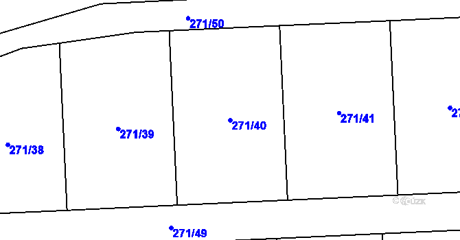 Parcela st. 271/40 v KÚ Kunžak, Katastrální mapa
