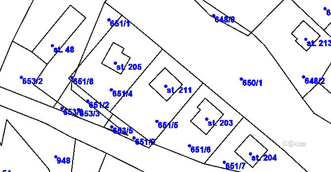Parcela st. 211 v KÚ Mosty, Katastrální mapa