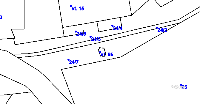 Parcela st. 95 v KÚ Mosty, Katastrální mapa