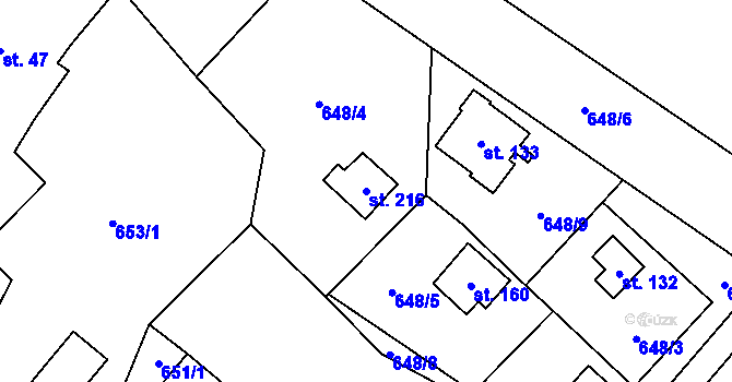 Parcela st. 216 v KÚ Mosty, Katastrální mapa