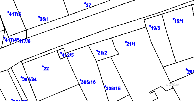 Parcela st. 21/2 v KÚ Kupařovice, Katastrální mapa