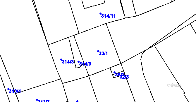 Parcela st. 33/1 v KÚ Kupařovice, Katastrální mapa