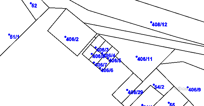 Parcela st. 406/4 v KÚ Kupařovice, Katastrální mapa