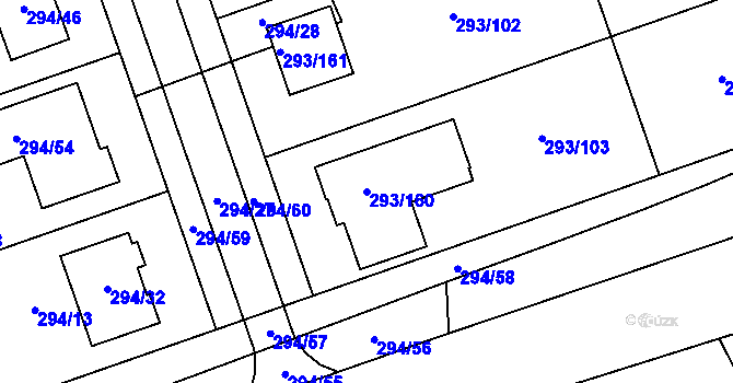 Parcela st. 293/160 v KÚ Kupařovice, Katastrální mapa
