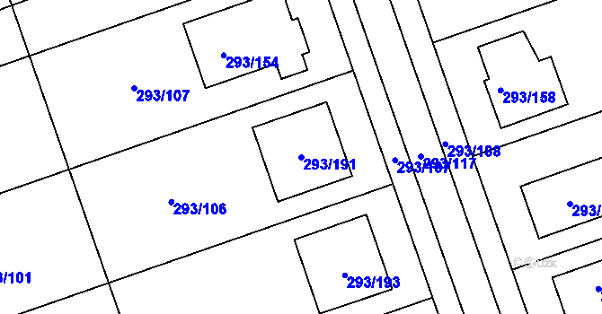 Parcela st. 293/191 v KÚ Kupařovice, Katastrální mapa