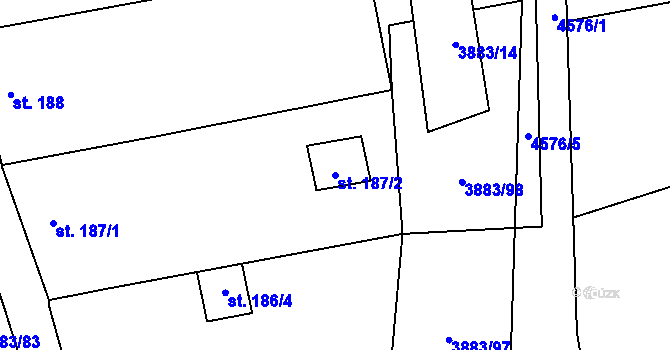 Parcela st. 187/2 v KÚ Kurdějov, Katastrální mapa