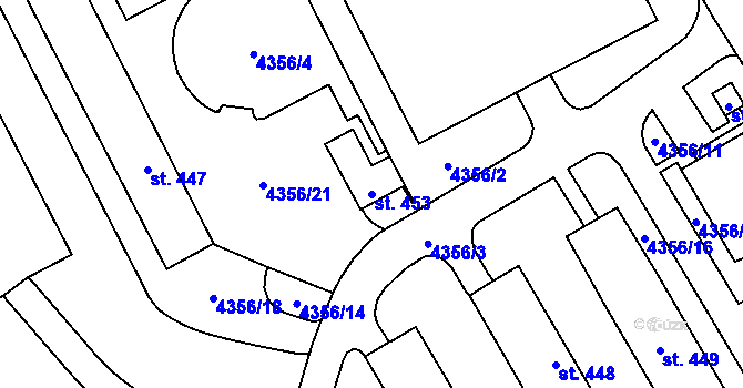 Parcela st. 453 v KÚ Kurdějov, Katastrální mapa