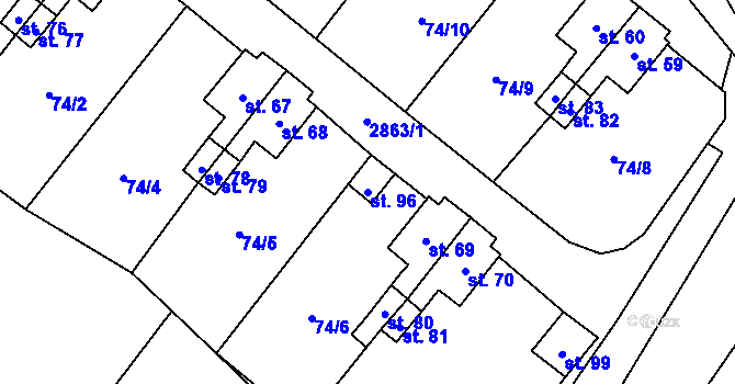 Parcela st. 96 v KÚ Kurojedy, Katastrální mapa