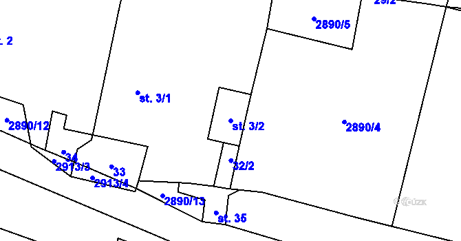 Parcela st. 3/2 v KÚ Kurojedy, Katastrální mapa