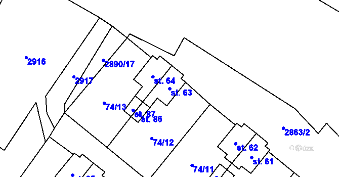 Parcela st. 63 v KÚ Kurojedy, Katastrální mapa