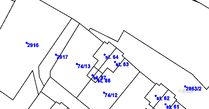 Parcela st. 64 v KÚ Kurojedy, Katastrální mapa