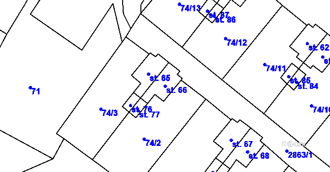 Parcela st. 66 v KÚ Kurojedy, Katastrální mapa