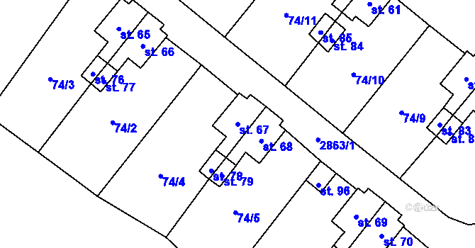 Parcela st. 67 v KÚ Kurojedy, Katastrální mapa