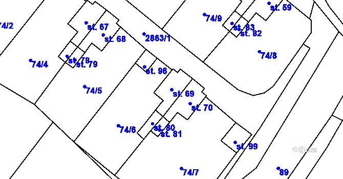 Parcela st. 69 v KÚ Kurojedy, Katastrální mapa