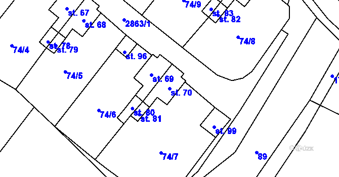 Parcela st. 70 v KÚ Kurojedy, Katastrální mapa