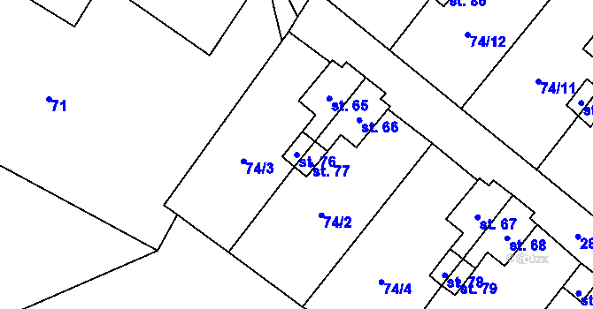 Parcela st. 76 v KÚ Kurojedy, Katastrální mapa