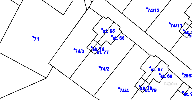 Parcela st. 77 v KÚ Kurojedy, Katastrální mapa
