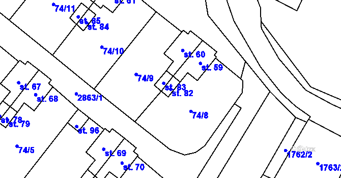 Parcela st. 82 v KÚ Kurojedy, Katastrální mapa