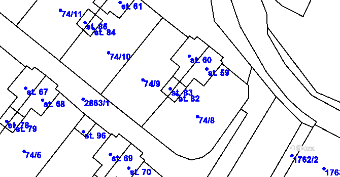 Parcela st. 83 v KÚ Kurojedy, Katastrální mapa