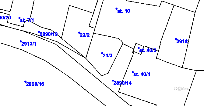 Parcela st. 21/3 v KÚ Kurojedy, Katastrální mapa