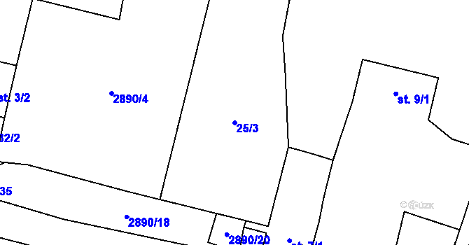 Parcela st. 25/3 v KÚ Kurojedy, Katastrální mapa