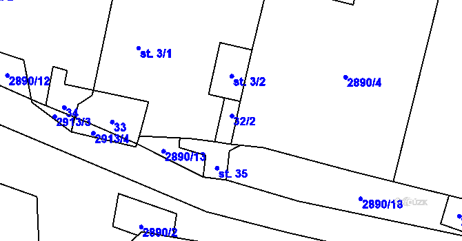 Parcela st. 32/2 v KÚ Kurojedy, Katastrální mapa