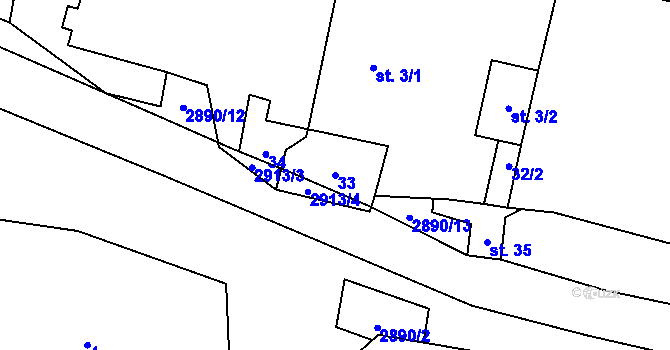 Parcela st. 33 v KÚ Kurojedy, Katastrální mapa