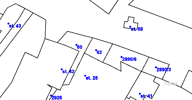 Parcela st. 62 v KÚ Kurojedy, Katastrální mapa