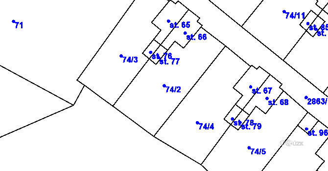 Parcela st. 74/2 v KÚ Kurojedy, Katastrální mapa