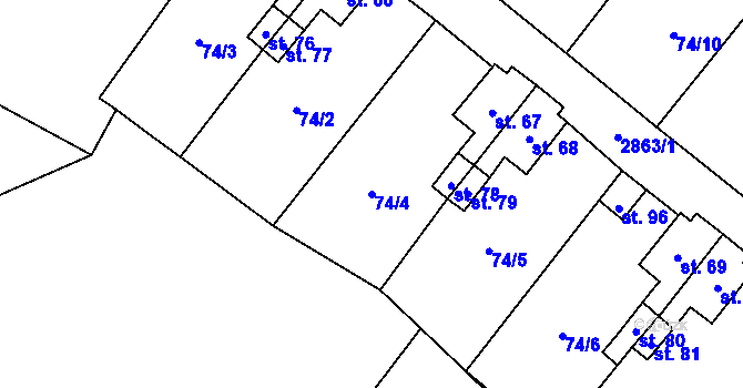 Parcela st. 74/4 v KÚ Kurojedy, Katastrální mapa